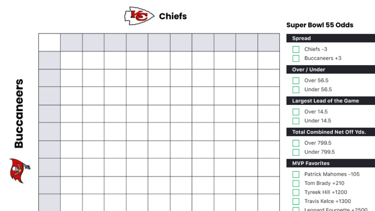 Football squares online printable templates