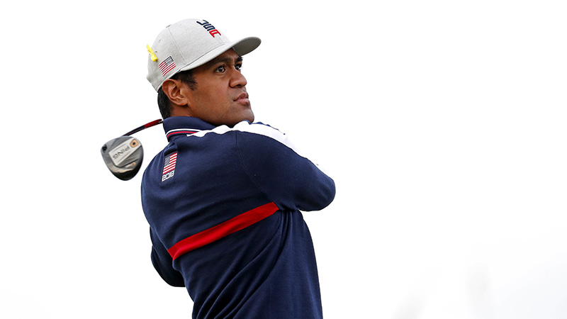 Tony Finau swinging a golf club