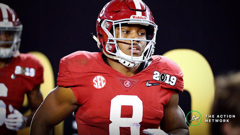 Josh Jacobs NFL Combine Prop Bets: Over/Under 4.5 Seconds in 40-Yard Dash? article feature image
