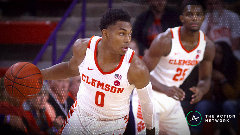 Clemson Tigers guard Clyde Trapp (0) dribbles the ball during the first half against the Nebraska Cornhuskers at Littlejohn Coliseum.