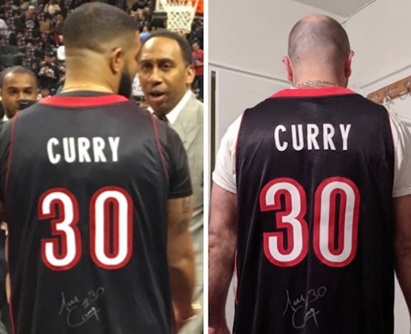 Drake wears signed Dell Curry Raptors jersey to Game 1