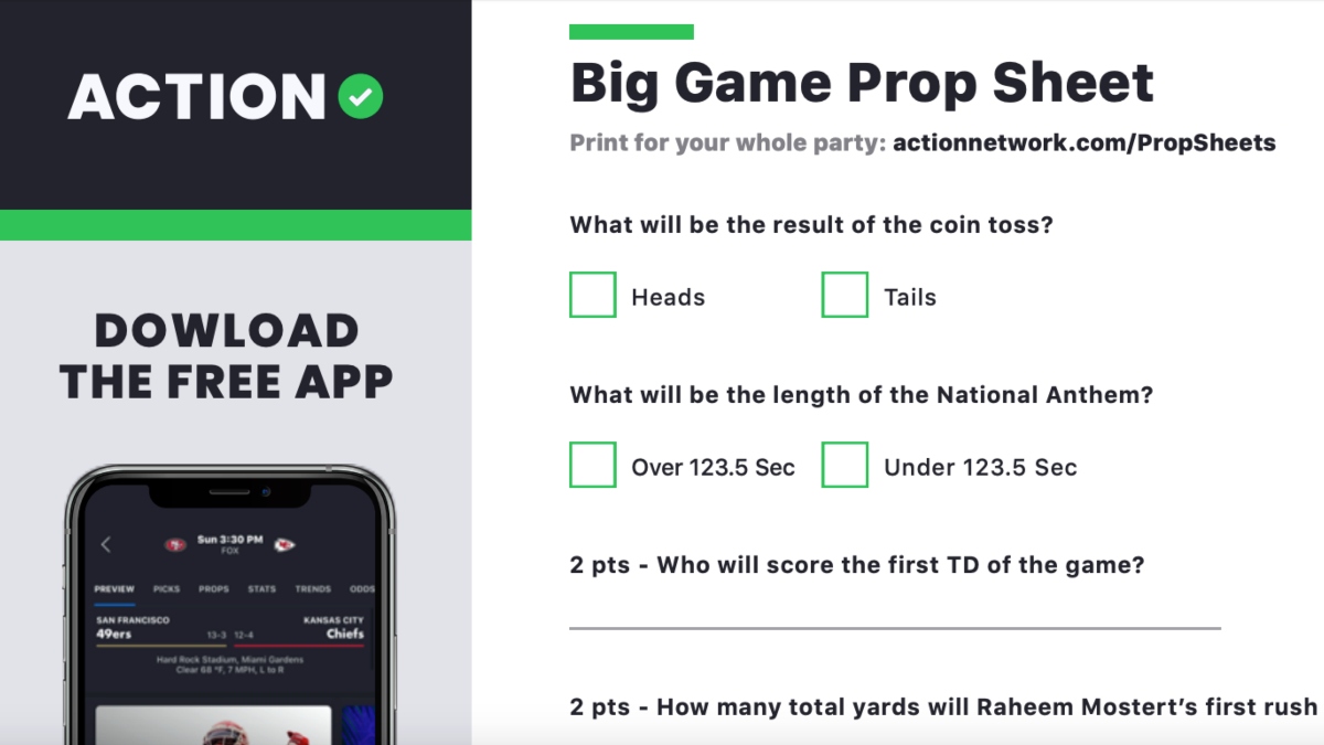 Printable Super Bowl Prop Bets sheet in PDF for Super Bowl party