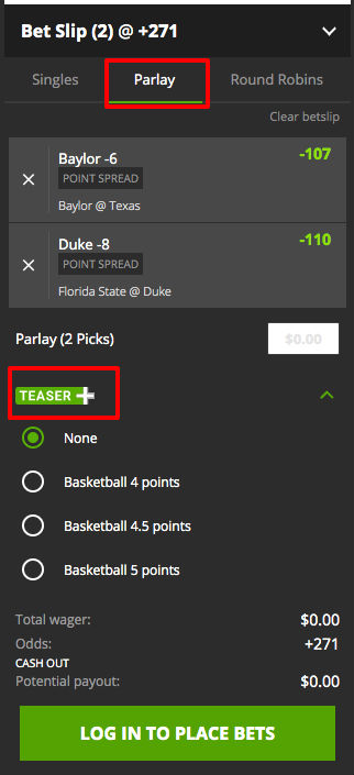 can you bet teasers on draftkings