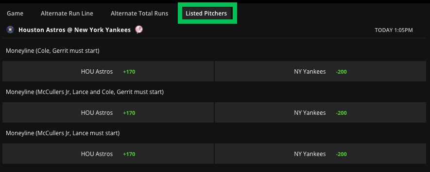 draftkings-mlb-listed pitcher vs. action-display