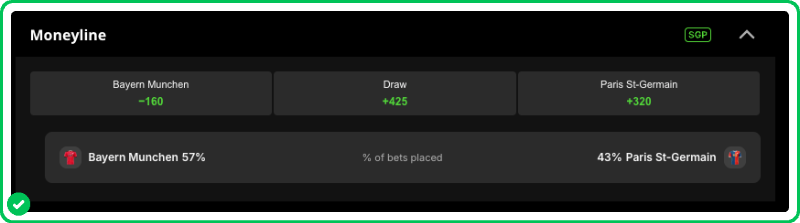 three way moneyline example at draftkings