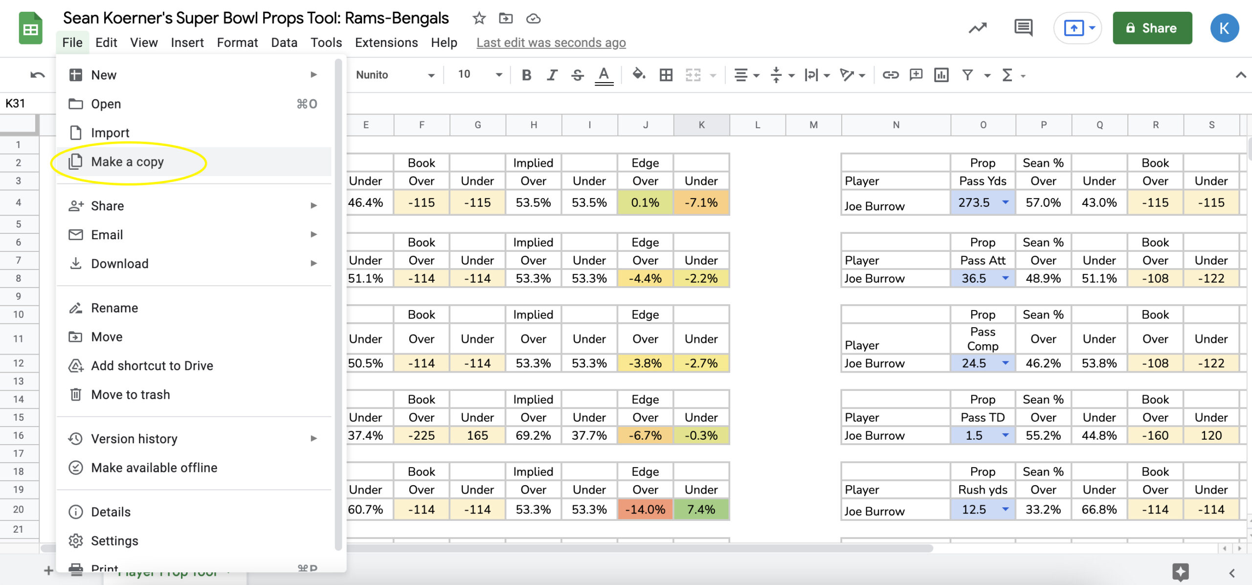 Super Bowl Prop Bet Sheet