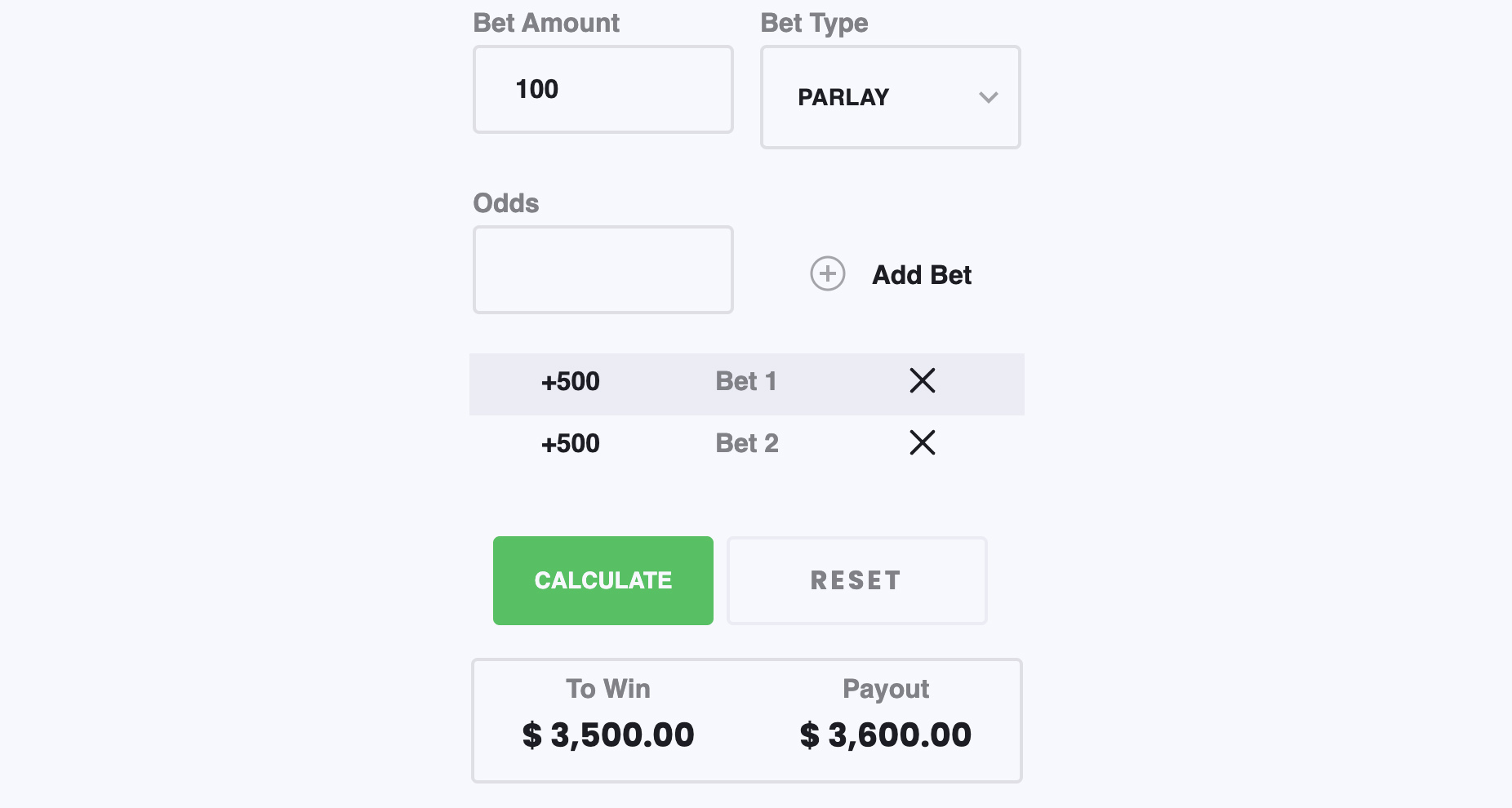 sport betting parlay calculator widget