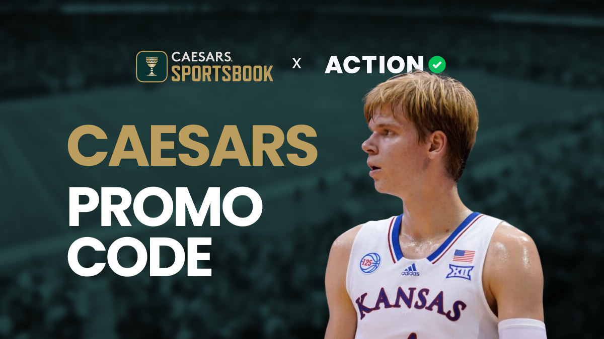 caesars sportsbook promo code graphic with gradey dick of kansas