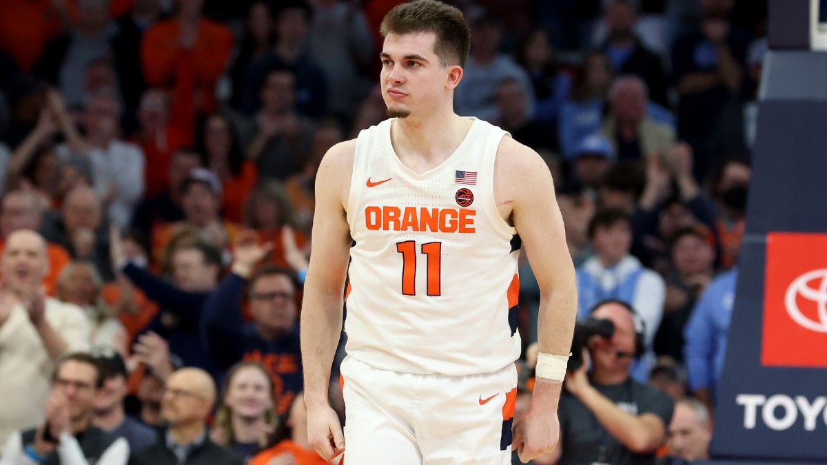 Our college basketball odds, picks and prediction for Virginia vs Syracuse on Monday January 30 will likely feature a heavy dose of Joseph Girard, pictured here celebrating a recent basket for Syracuse.