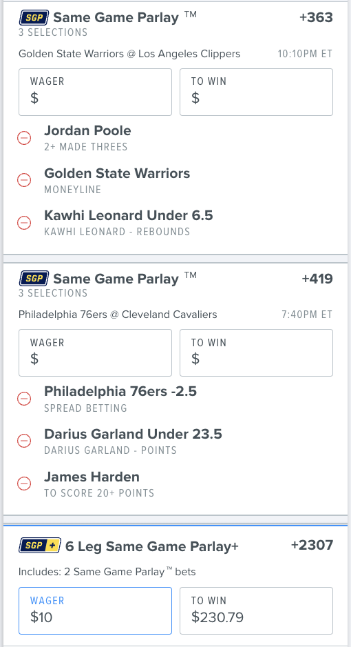 fanduel same game parlay plus