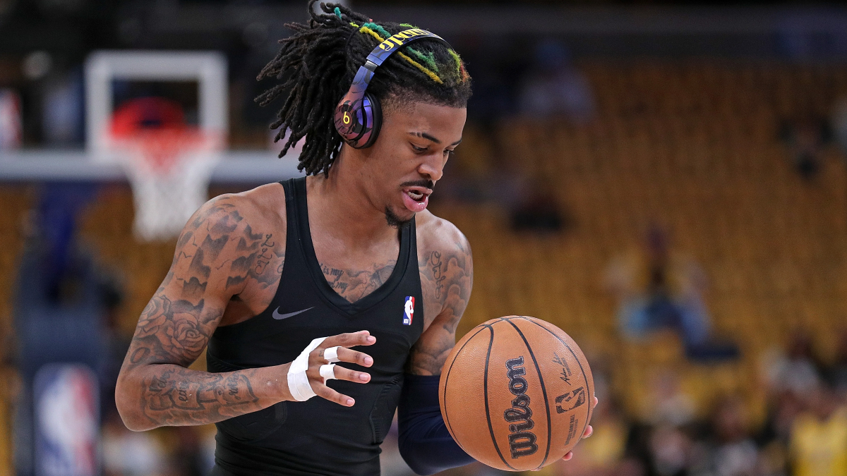 Ja Morant of the Memphis Grizzlies warms up before the game against