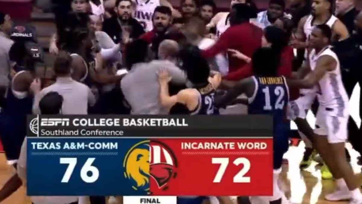 Massive Brawl Mars NCAA Game Between Texas A&M-Commerce and Incarnate Word article feature image
