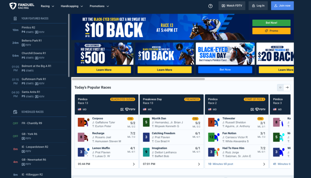 fanduel racing app homepage