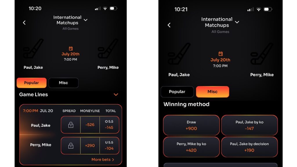 rebet sportsbook screenshots for jake paul fight