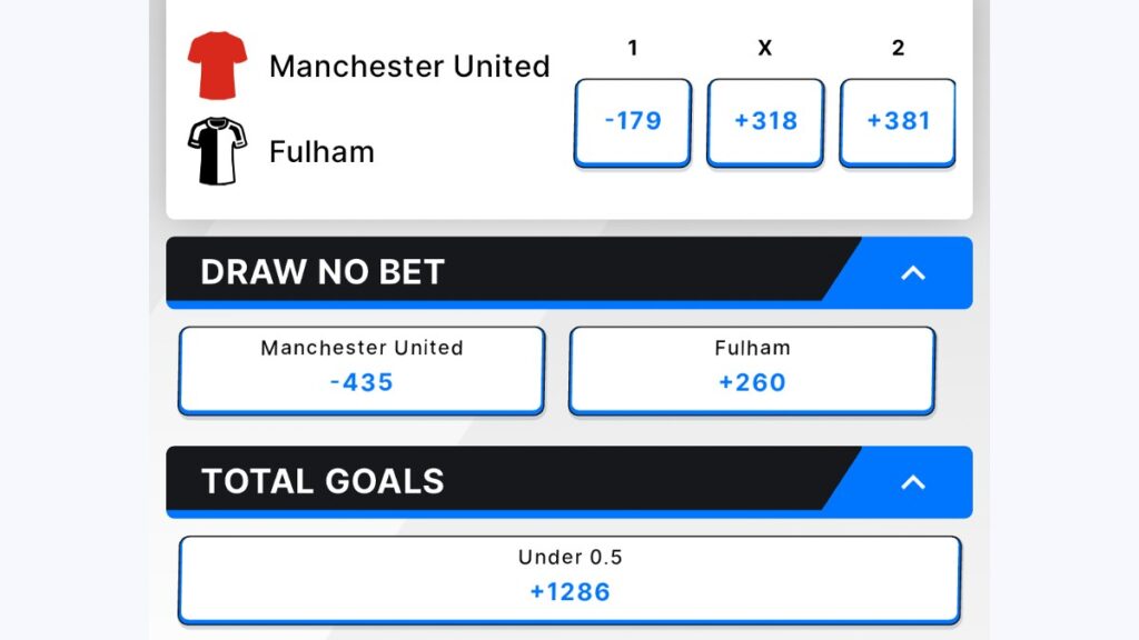 thrillzz sportsbook example for fulham vs manchester united