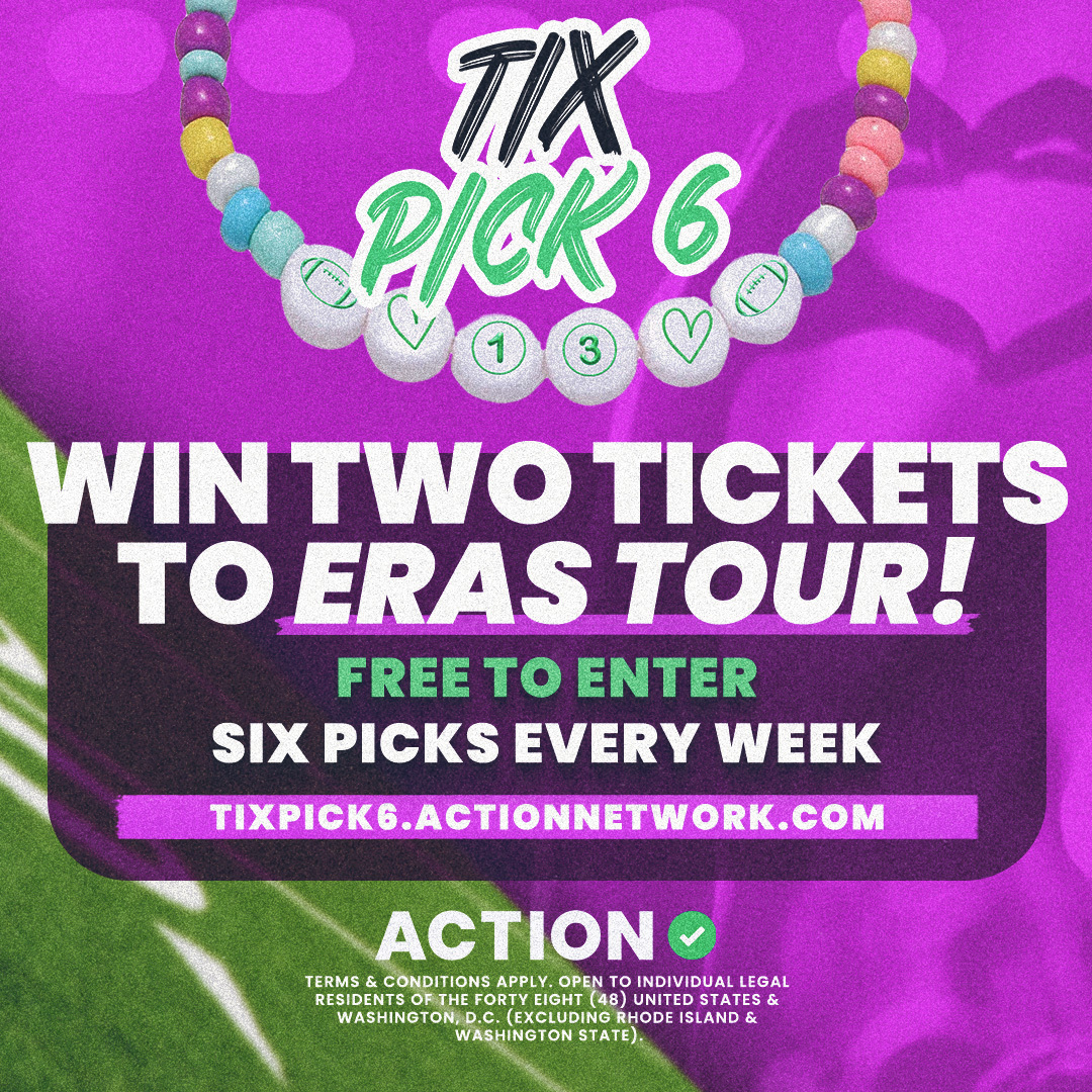 tix pick 6 promotion graphic-free to enter at tixpick6 dot actionnetwork dot com