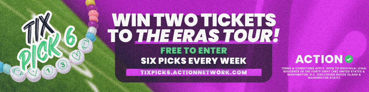 tix pick 6 promotional banner-win two tickets to the eras tour-nfl picks