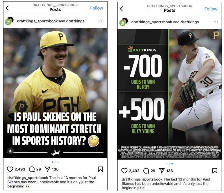 images of paul skenes' likeness being used in social media posts by sportsbooks in the united states