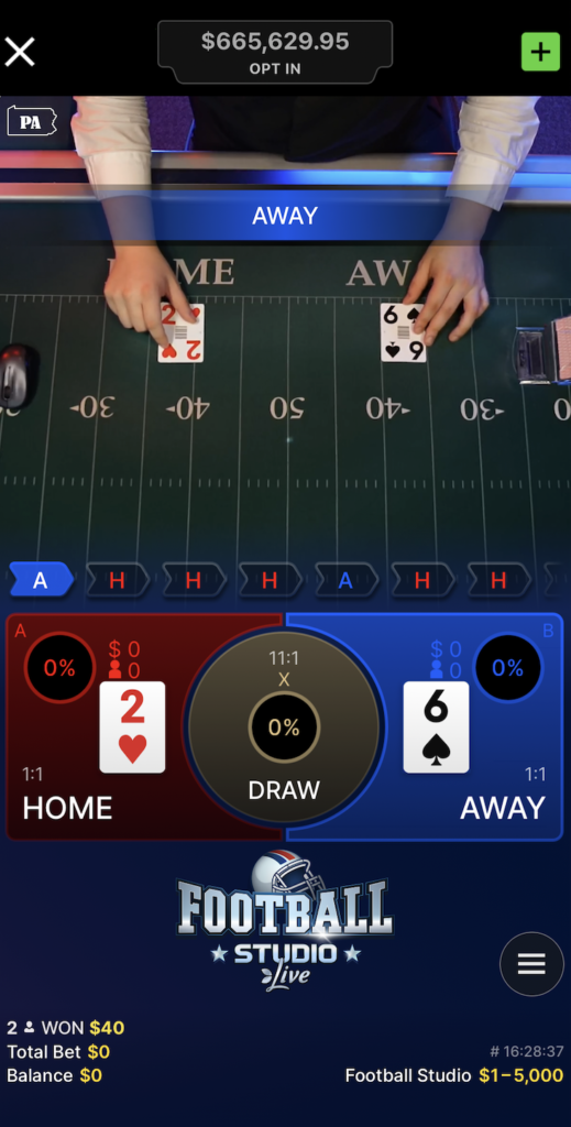 DraftKings Casino War lets the player go head to head with the dealer on a football field.