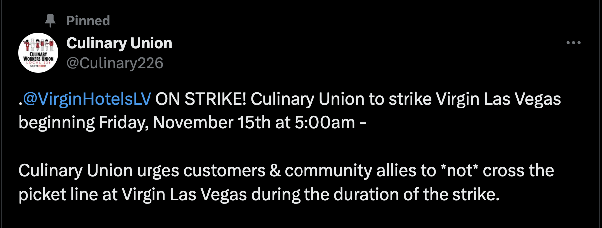 Culinary Union begin open-ended strike at Virgin Las Vegas 