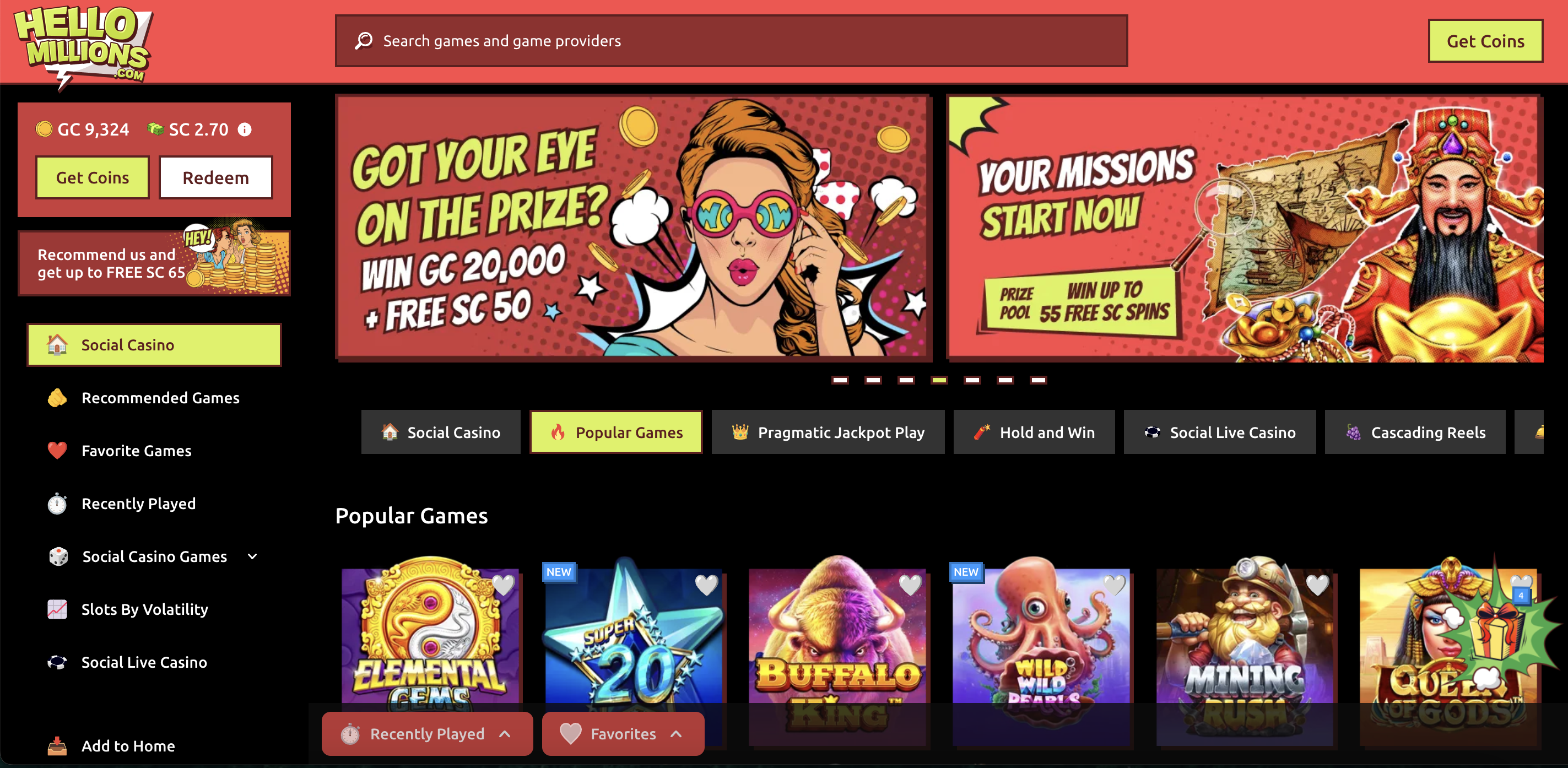 Hello Millions' casino has unique visuals that helps set them apart from some of the other top five social casinos to play mobile slots on. 