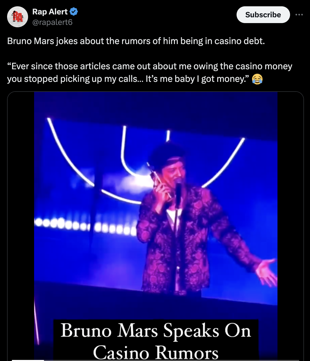bruno mars gambling jokes are often told by bruno himself, just like at a concert last year.