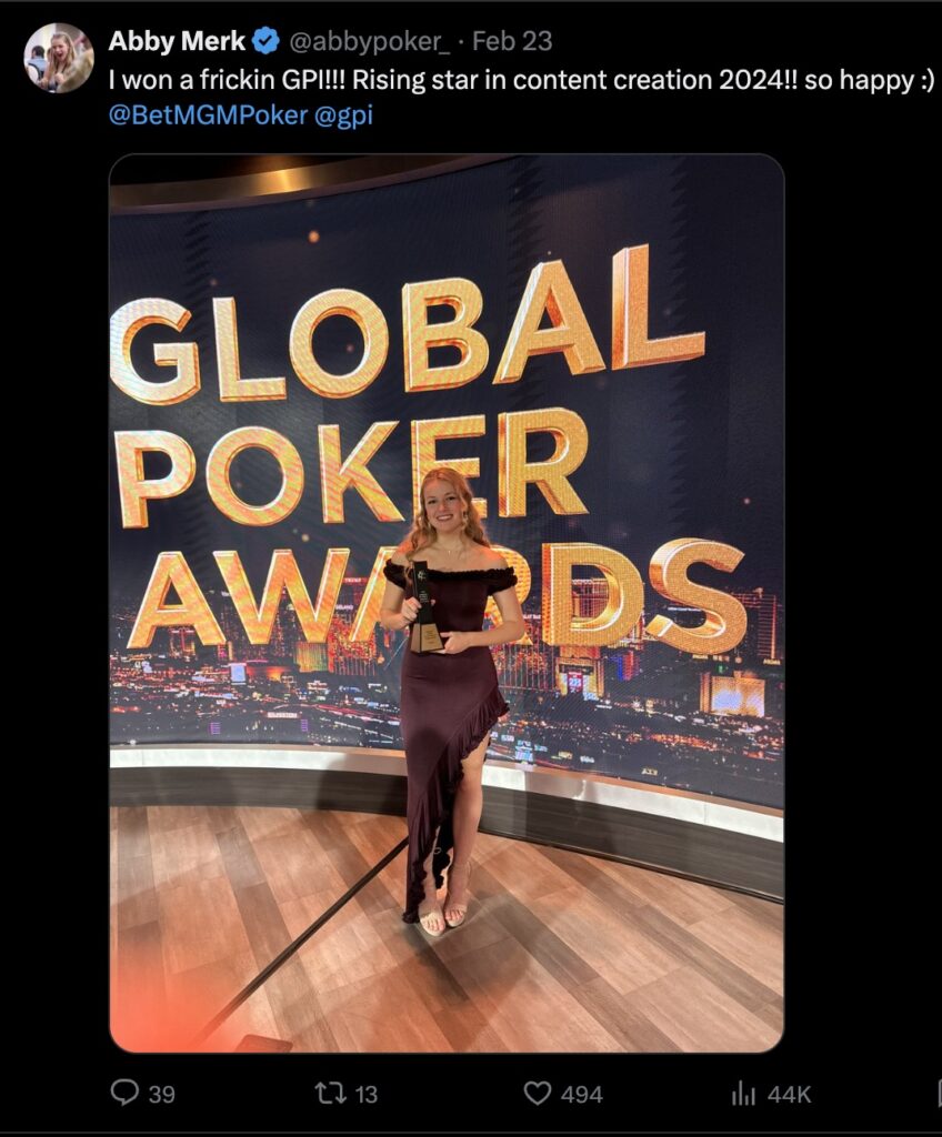 abby merk announced a partnership with BetMGM poker to create content for the company in 2025/
