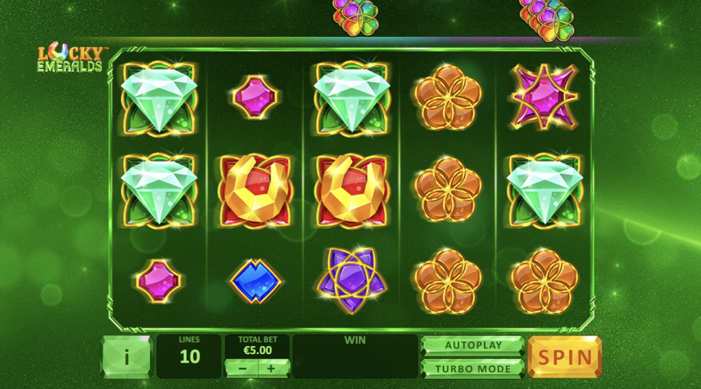 A look at the interface of the Lucky Emeralds slot. 
