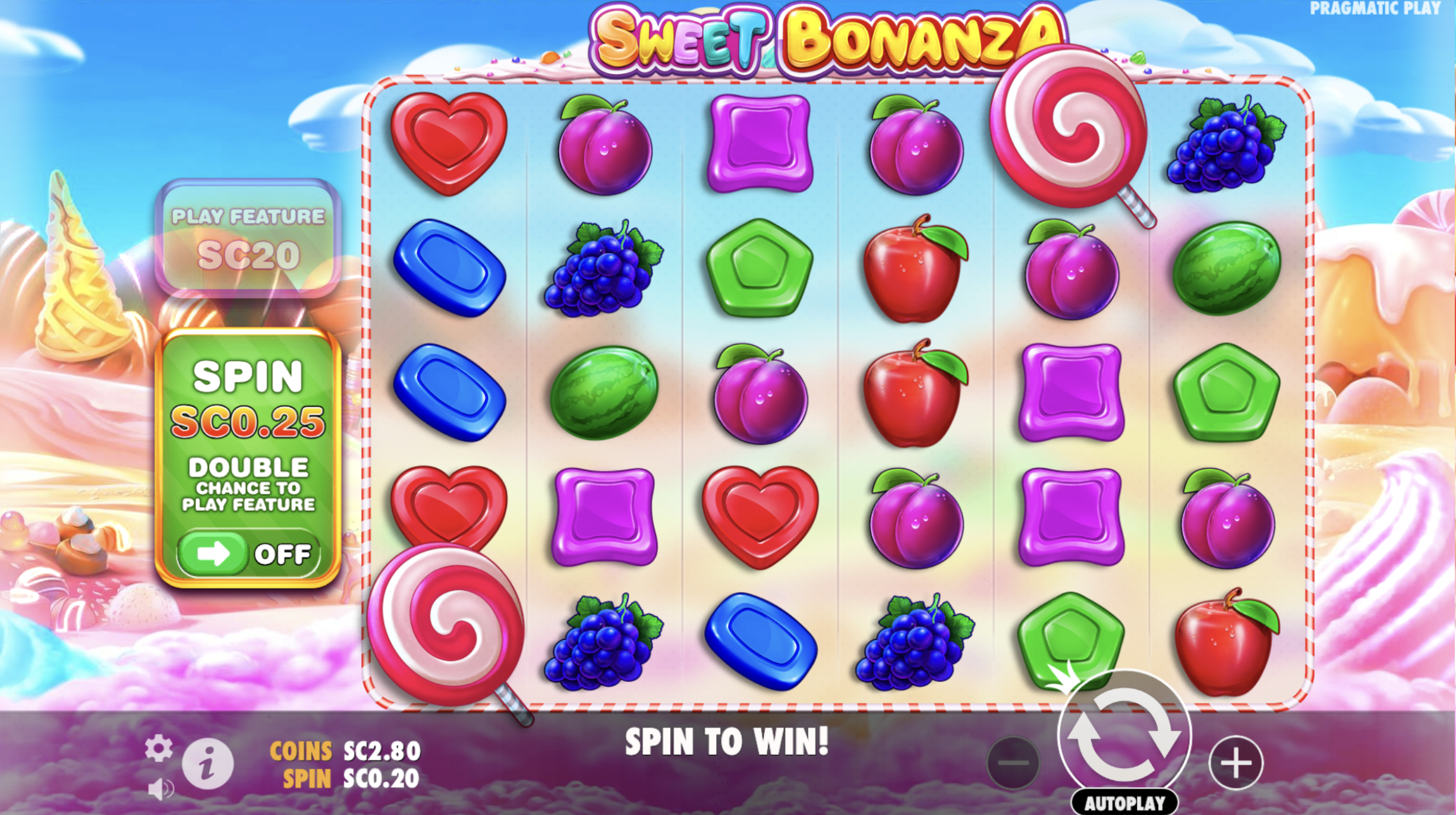 Sweet Bonanza Fullscreen on Pulsz Casino