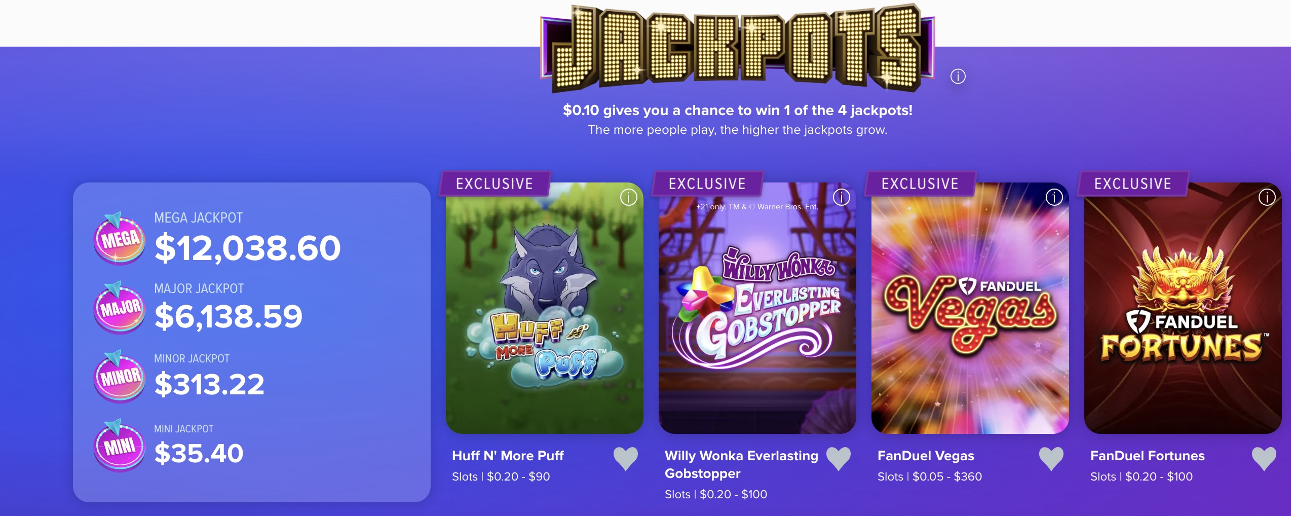 fanduel casino now has something called jackpots that is supposed to give more players more chances to win big money.