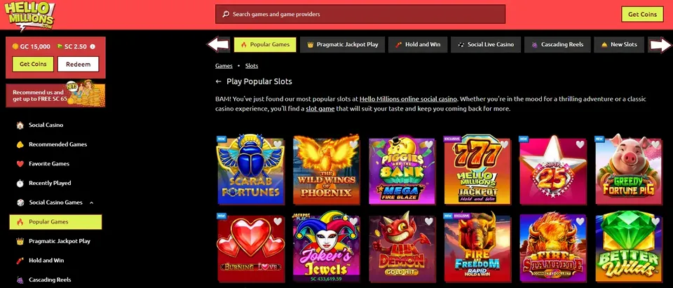 Hello Millions Casino Lobby