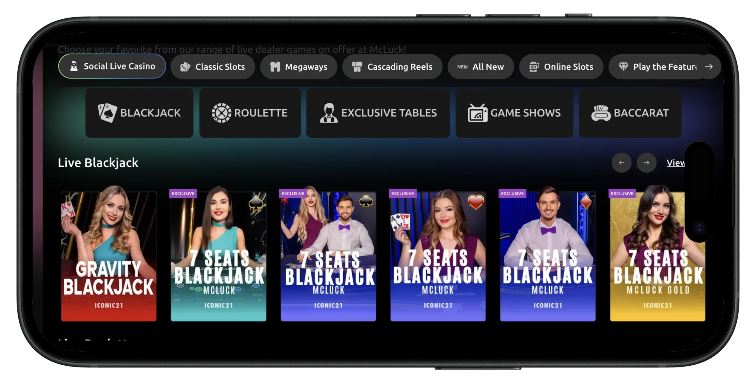 McLuck Live Dealer Games on Mobile