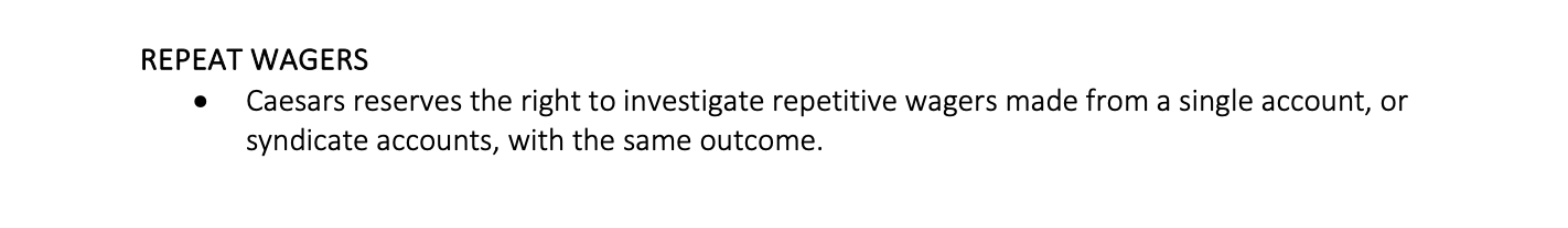 caesars sportsbook has specific language in its rules regarding repeat wagering.
