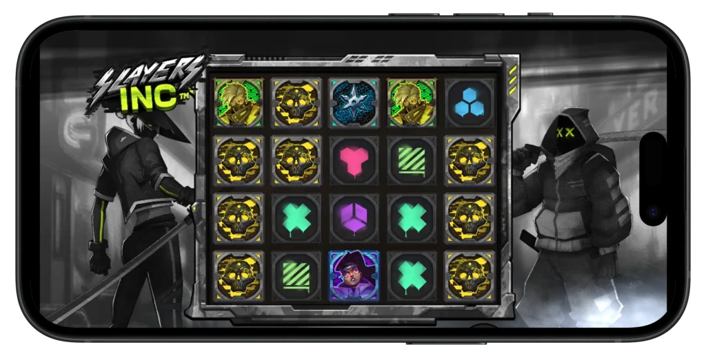 A look at the mobile interface of Slayers Inc from Hacksaw Gaming. 