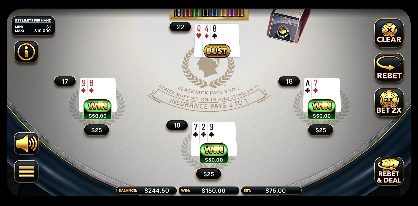caesars palace online casino now has Signature Multihand Blackjack Surrender.