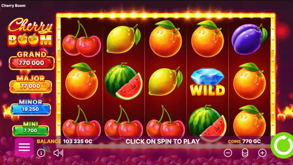 a sweepstakes casino game that features cherries and other fruits like watermelon is cherry boom