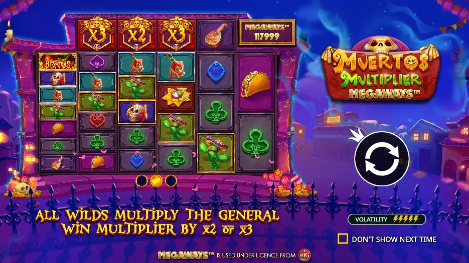 a look at the slot interface of Muertos Multiplier Megaways