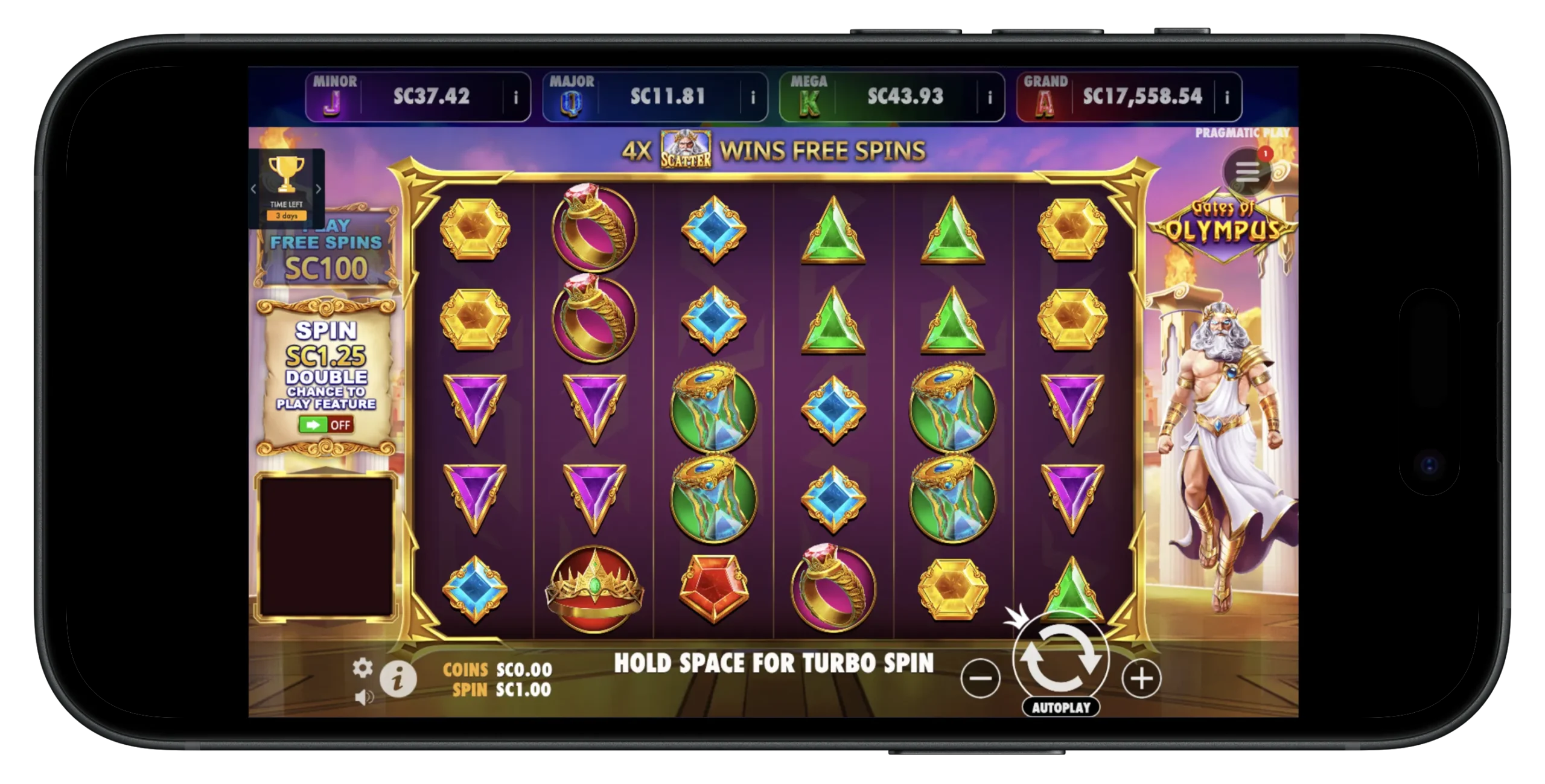 Gates of Olympus on mobile at Chanced Casino.