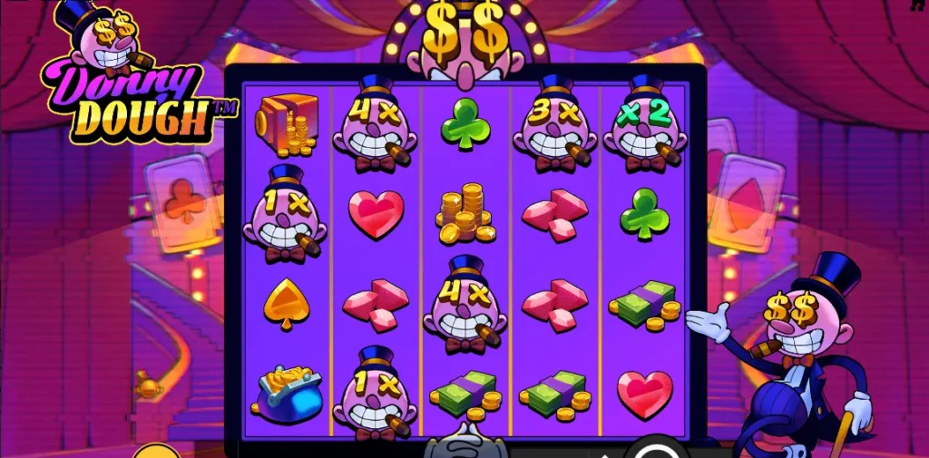 Screenshot of Donny Dough online slot interface.