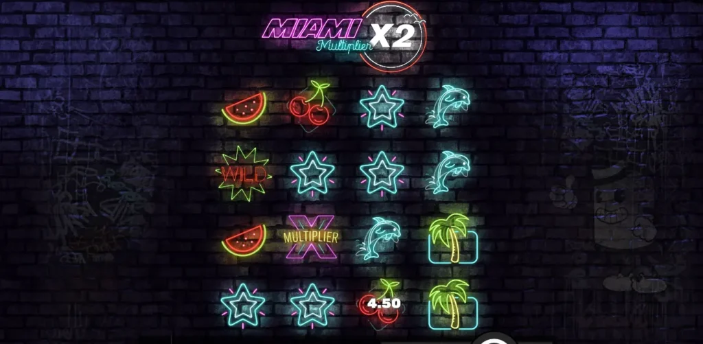 a close look at miami multiplier slot game interface. 
