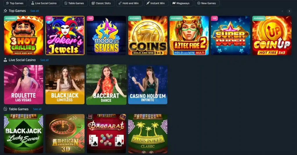 a look at the slot offerings at Modo Casino.
