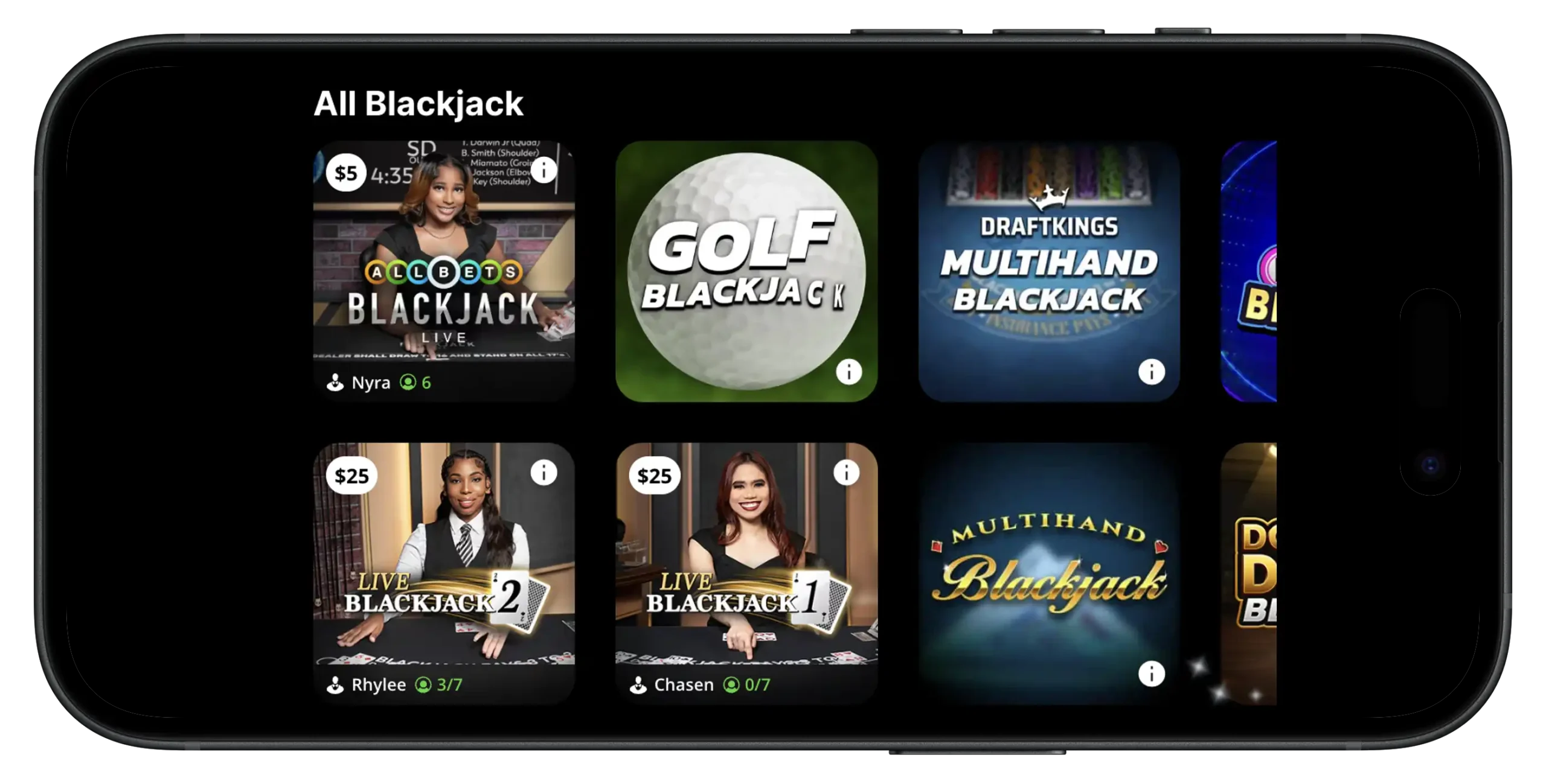 Blackjack games at DraftKings Casino.