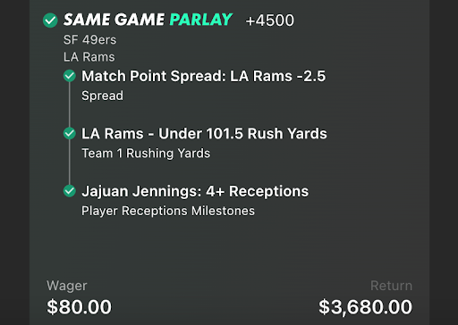 rams 49ers same game parlay