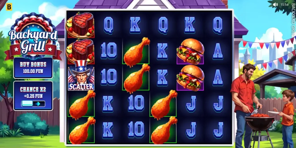 a look at the Backyard Grill slot game interface.