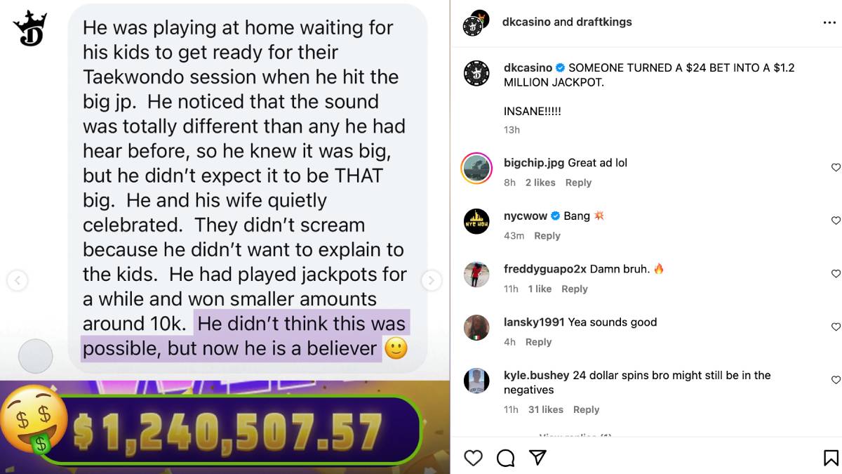 a new jersey man won over a million dollars playing mercy of the god at draftkings casino.