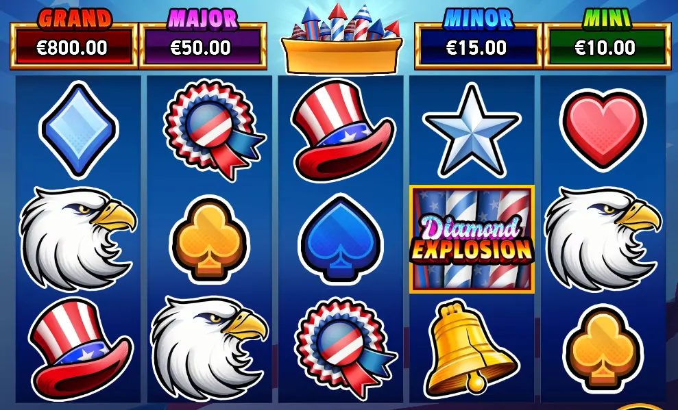 a look at the Diamond Explosion Patriots slot game interface