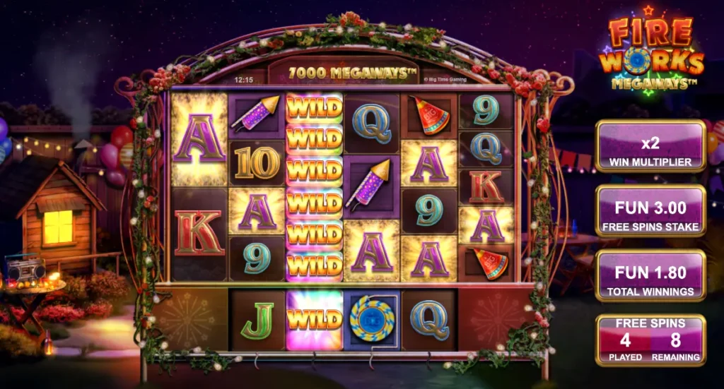 a look at the Fireworks Megaways slot game interface