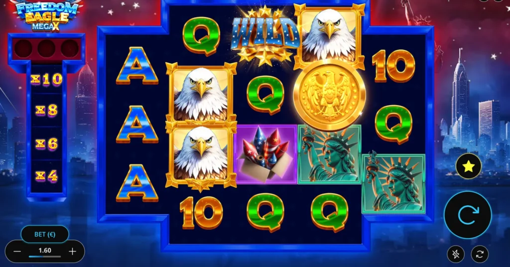 a look at the Freedom Eagle Mega X slot game interface