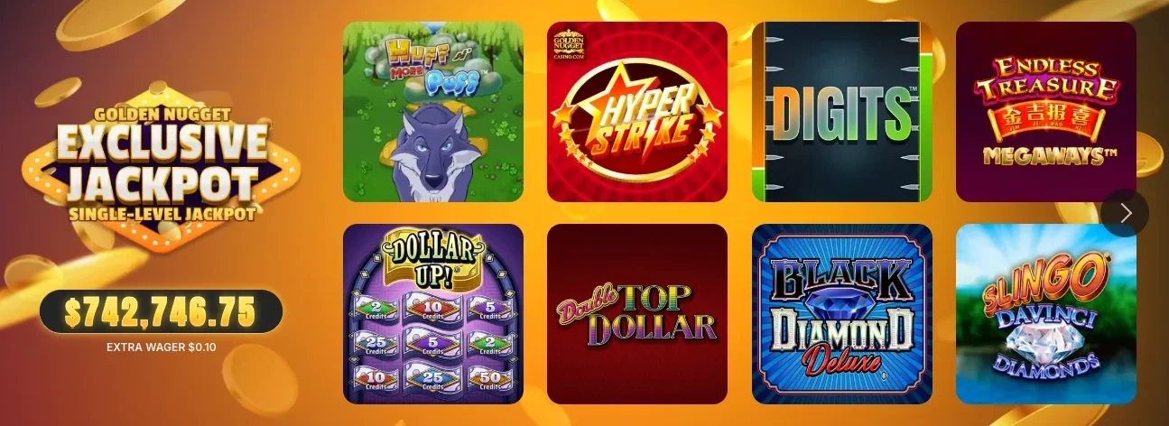 Progressive jackpots offered by Golden Nugget Online Casino. 