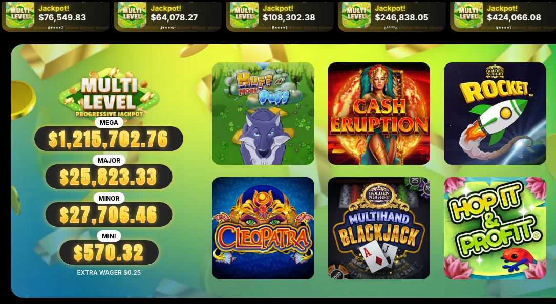 Progressive jackpots offered by Golden Nugget Online Casino. 
